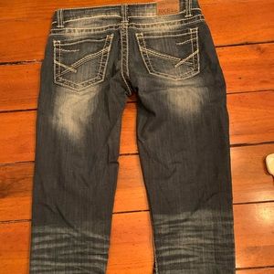 BKE Stella low rise dark distressed straight leg jeans size 25L